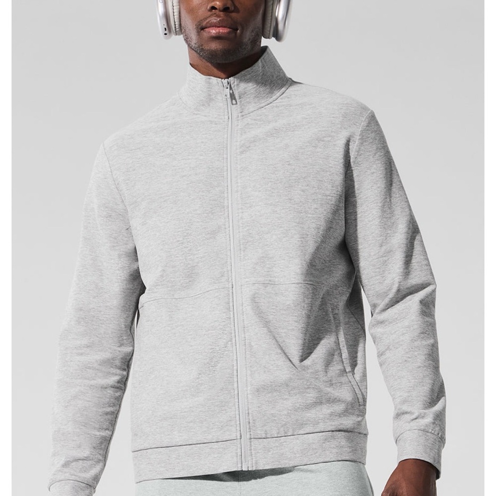 ALO NWT XL Conquer Max Mock Neck Full Zip Heather Grey